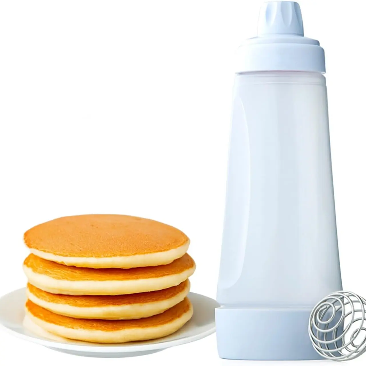 Hand Crank Pancake Batter Mixer Bottle, Crepe Cream Dispenser with Measuring Scale, Kitchen Tool for Baking and Cooking