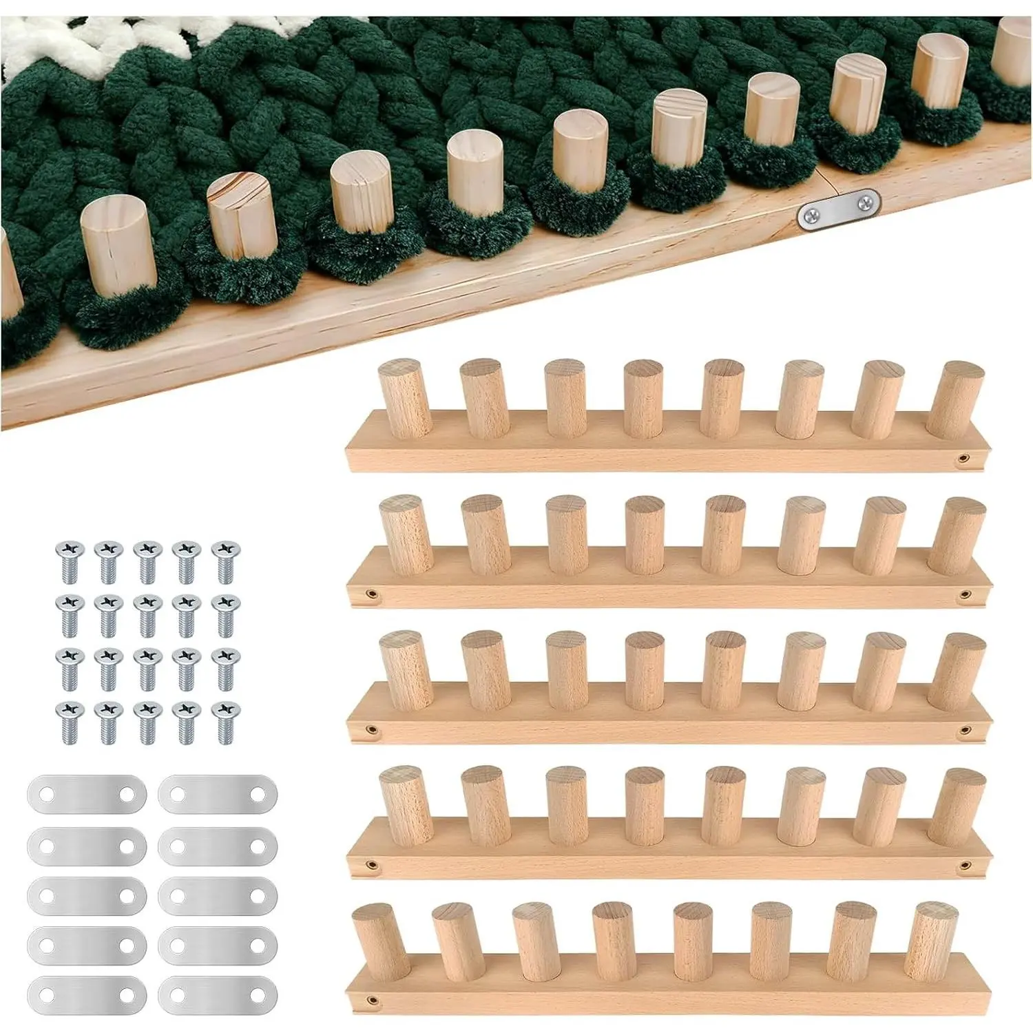 80" Chunky Blanket Loom Kit, Adjustable Knit Loom Yarn Loom for Adults, Wooden Hand Knitting Loom for Throw Blankets, Beginner-Friendly Yarn Craft Weaving Tools for Home DIY (80 in)