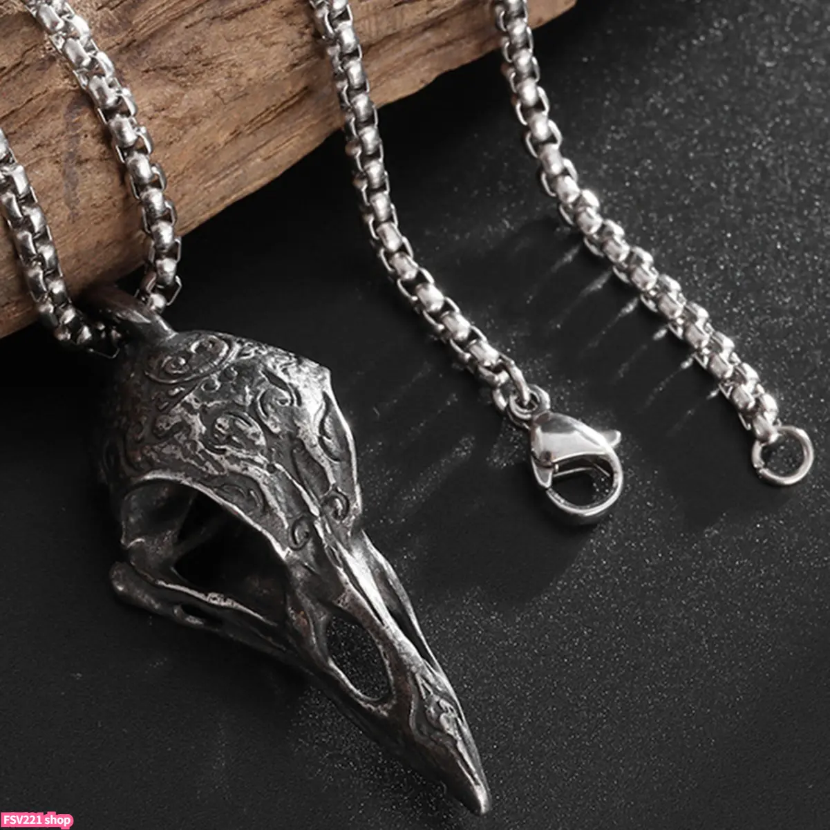 Alt-Emo-Gothic Crow Skull Necklace - Ancient Silver Alloy Pendant with 60cm 1-Piece Alloy Chain, Unisex Nordic Witch Lucky Amulet, Men's Accessories, Retro Dark Party Wear Jewelry Gift (Skull Motif Design)
