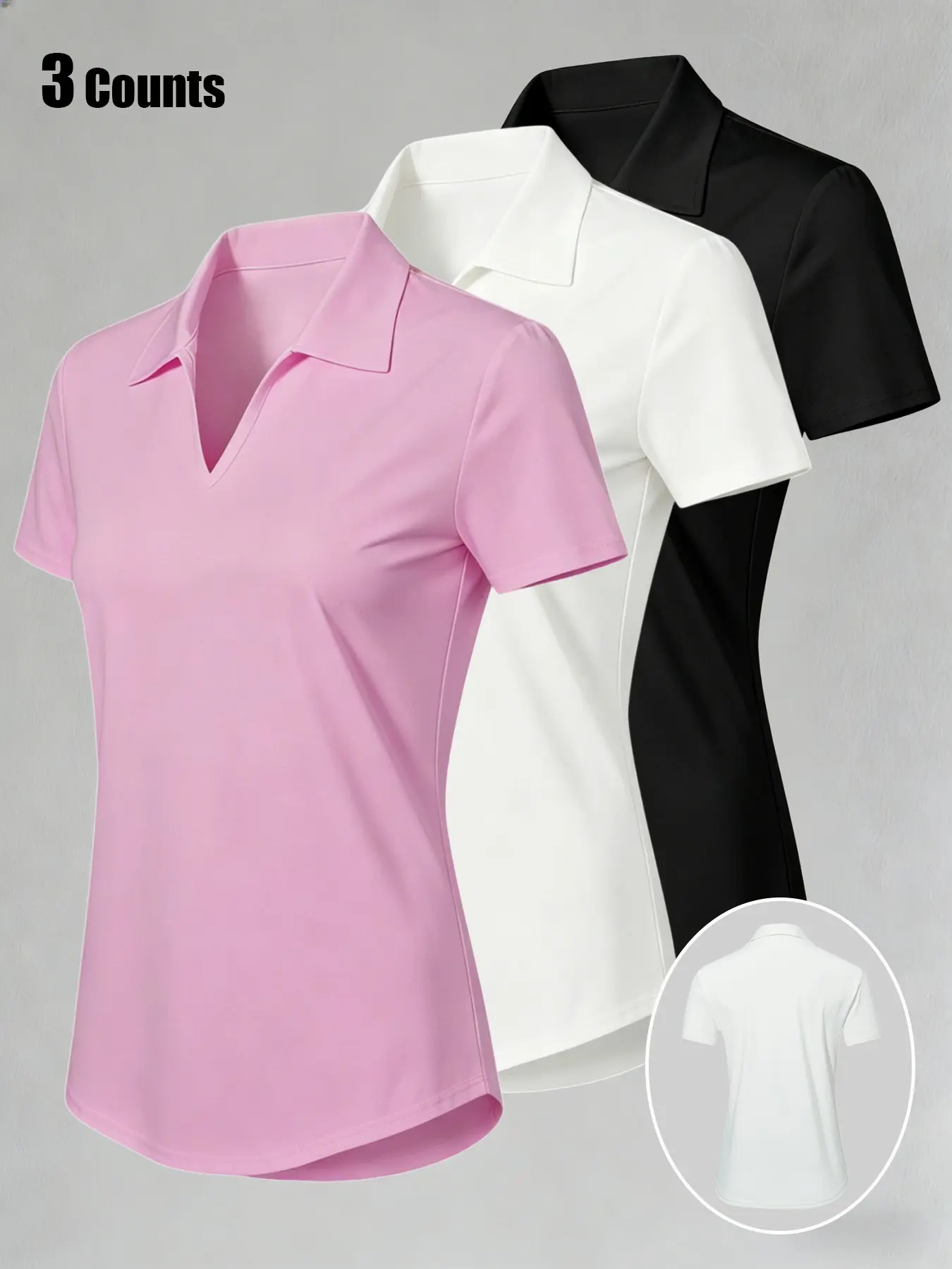3 Pack Women Solid Athletic Polo Shirts, Moisture Wicking Breathable Comfort Short Sleeve Golf Tennis Tees, Quick Dry Collared Workout Tops for Daily Casual Fitness Training Running