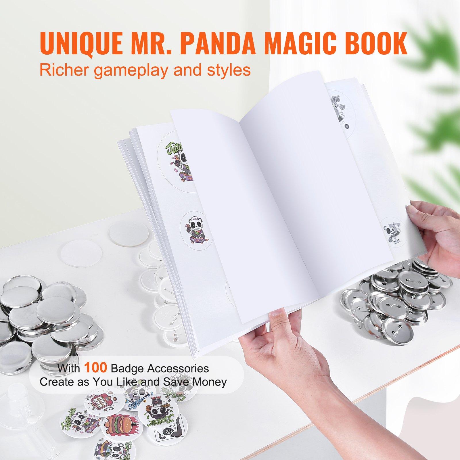 VEVOR Button Maker Machine, 2.28 inch/58mm Pin Maker with 100pcs Button Parts, Ergonomic Arc Handle Punch Press Kit, Button Maker with Panda Magic Book, For Children DIY Gifts and Christmas