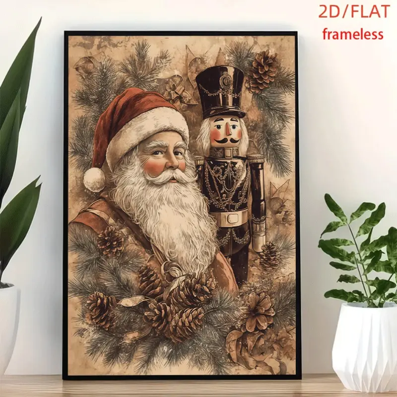 frameless Vintage Santa Nutcracker Xmas Poster Art Decor Print Poster, Wall Art for Living Room, Bedroom, Office, Dining Room & Bar, Perfect Gift & Home Decor, 12in x 16in