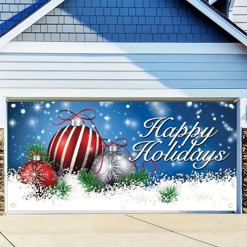 Christmas Themed Garage Door Cover, 1 Count Happy Holiday Garage Door Banner, Outdoor Holiday Decoration for Home Garage Door