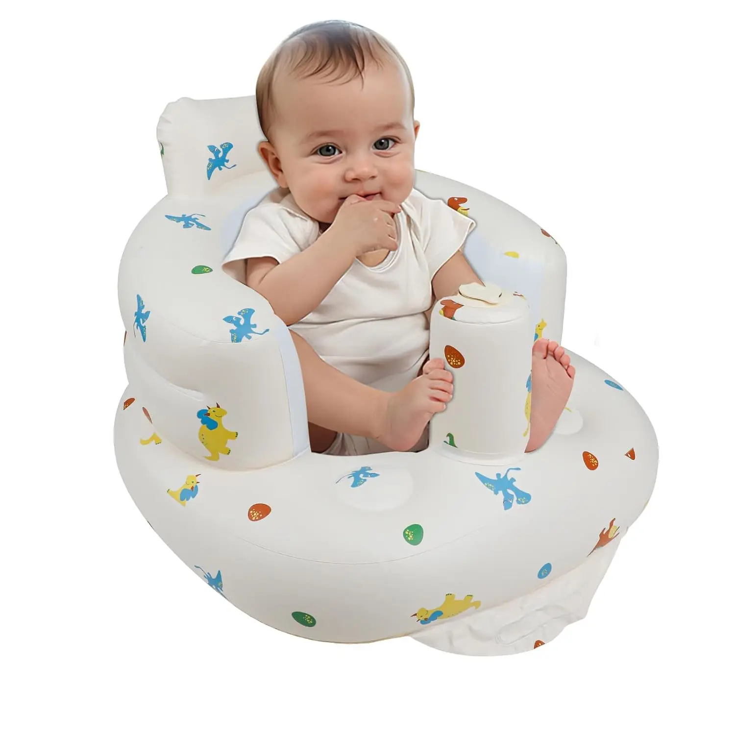 Inflatable Baby Chair with Built in Pump  Babies 3 Months & Up, Baby Floor Seats  Sitting Up, Blow Up Baby Seats  Infants - Dinosaur