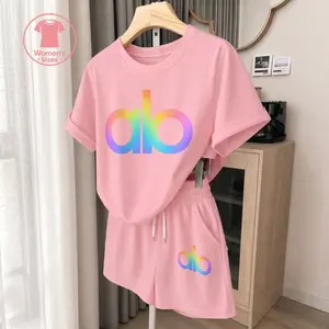 Women’s Casual Two Piece Shorts Set, Short Sleeve T Shirt and Drawstring Shorts Outfit, Gradient Letter Graphic Print Lounge Set for Vacation, Cruise, Beach, Travel and Daily Summer Wear