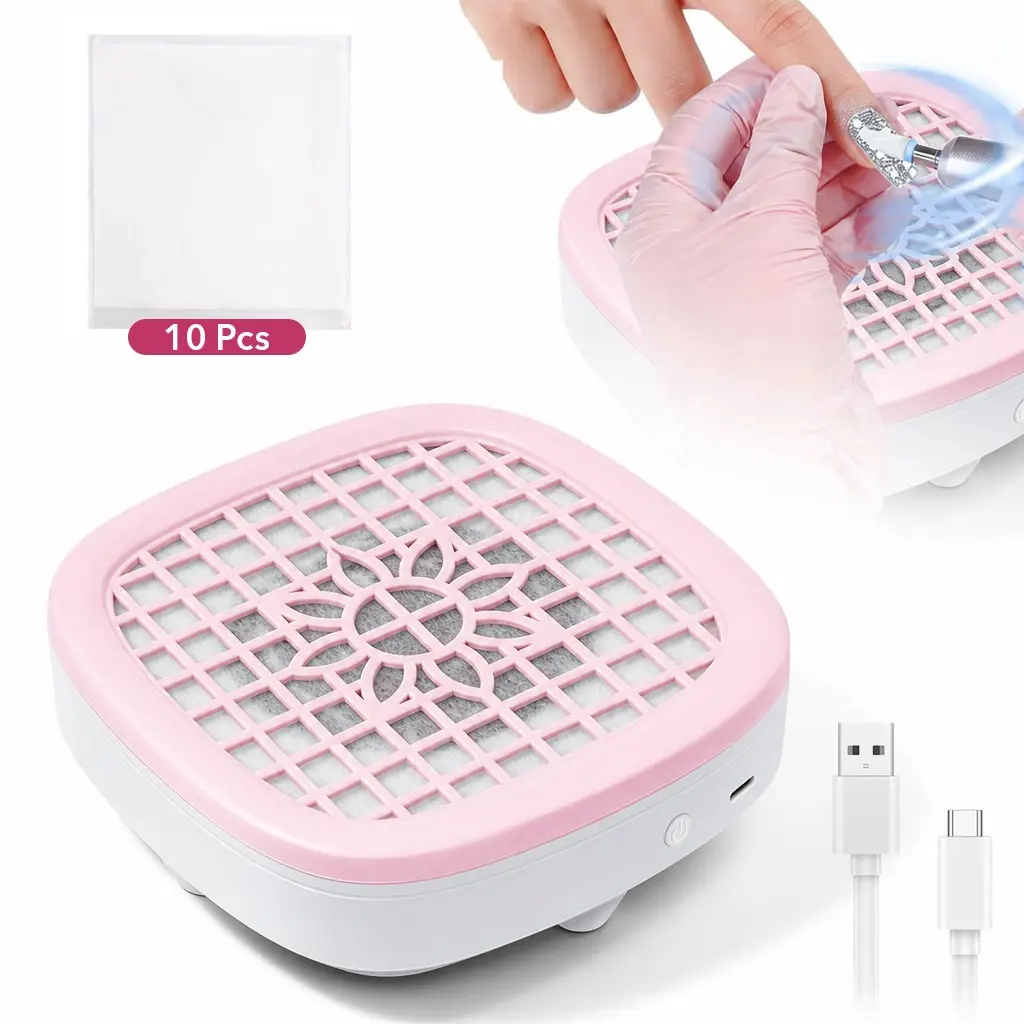 USB Powered Nail Dust Collector, Portable Nail Art Vacuum Dust Cleaner with 10Pcs Filter Pads, Compact Nail Vacuum Fan Dust Collector for Beginner, Manicure Pedicure Clean Tool for Home Use, At Home Manicure, DIY Manicure, Nail Care