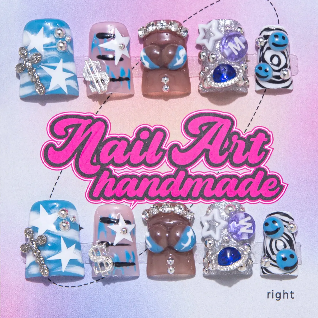 Bow & Rhinestone Decor Fake Nails, 10pcs/set Glossy False Nails for Women Girls Nail Art Design, Nail Designs, Effortless Press on Nails Art Set Nails Press Ons, Decorative Nails
