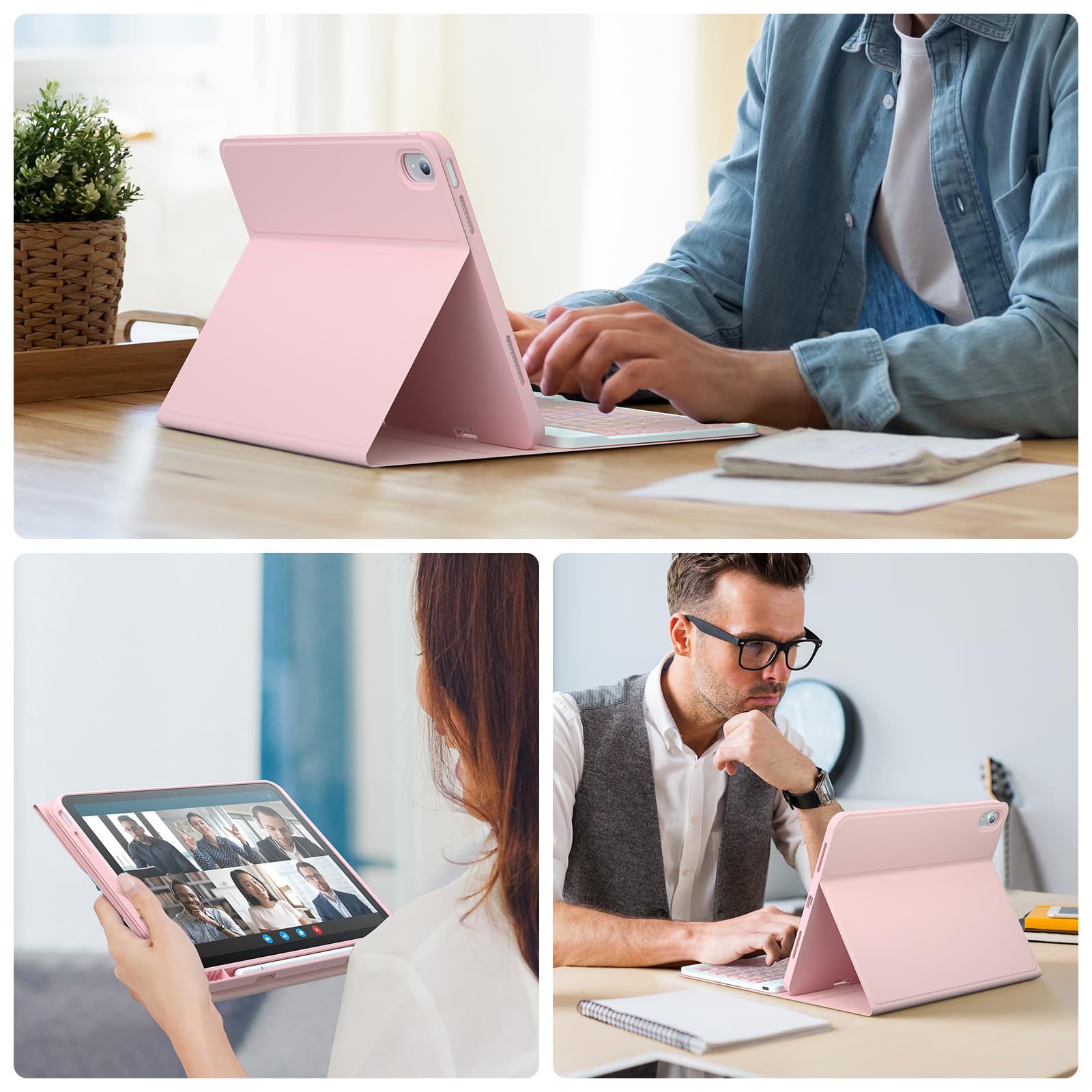 Ipad 11th 10th Generation Case With 10.9 Inch 2022 Detachable Wireless 7colors Backlight Pencil Holder For And Magnetic Disc Universal Stylus Pen Gen Pink