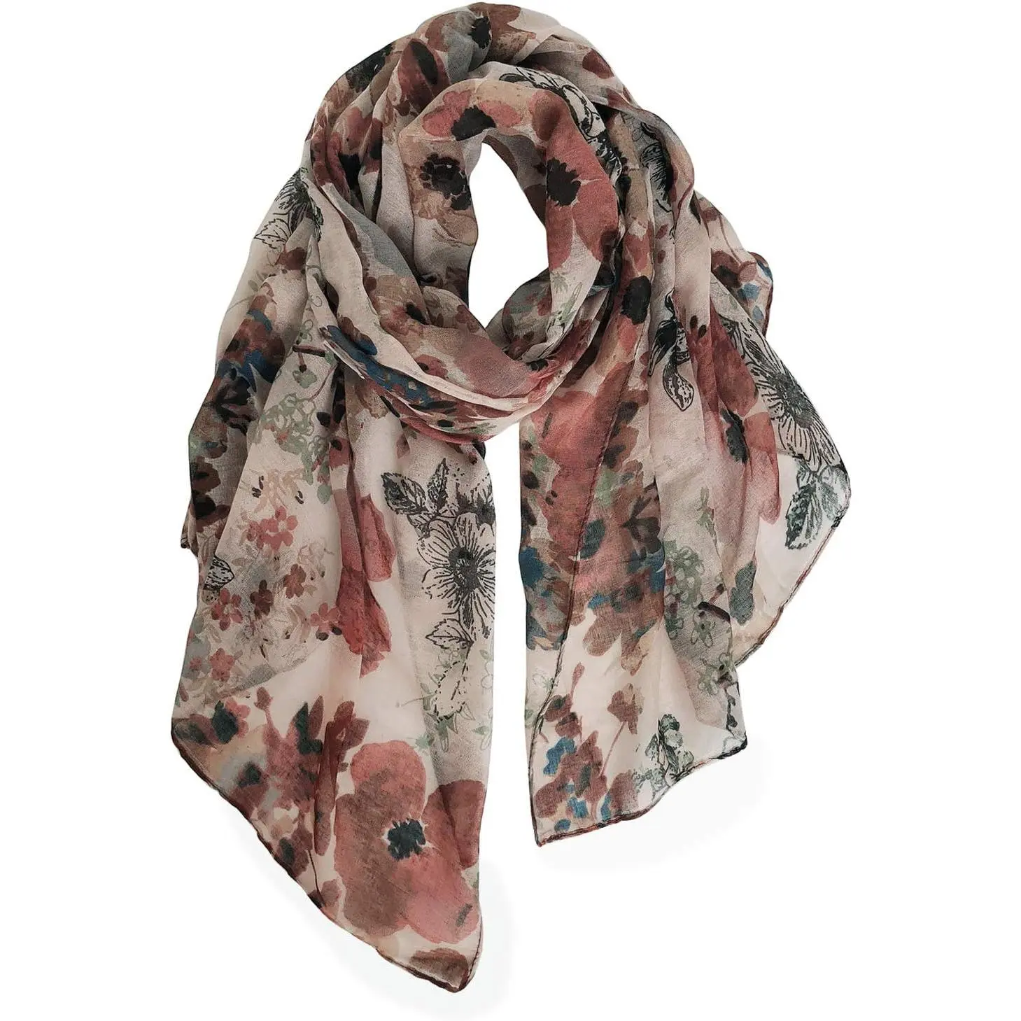 Baby Girls' Lightweight Cotton Wrap Scarf, Floral Printed Pattern Rectangular Head Shawl, Summer Gift New Model
