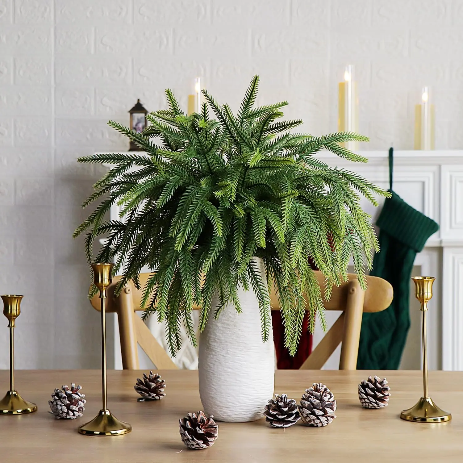 30 count Artificial Pine  Branches, 14" Real  Norfolk Stems  Foliage Greenery Stems Faux Pine Sprigs Evergreen Pine Picks for Christmas Wreath Making DIY Crafts Decor (30, Gradient Green)