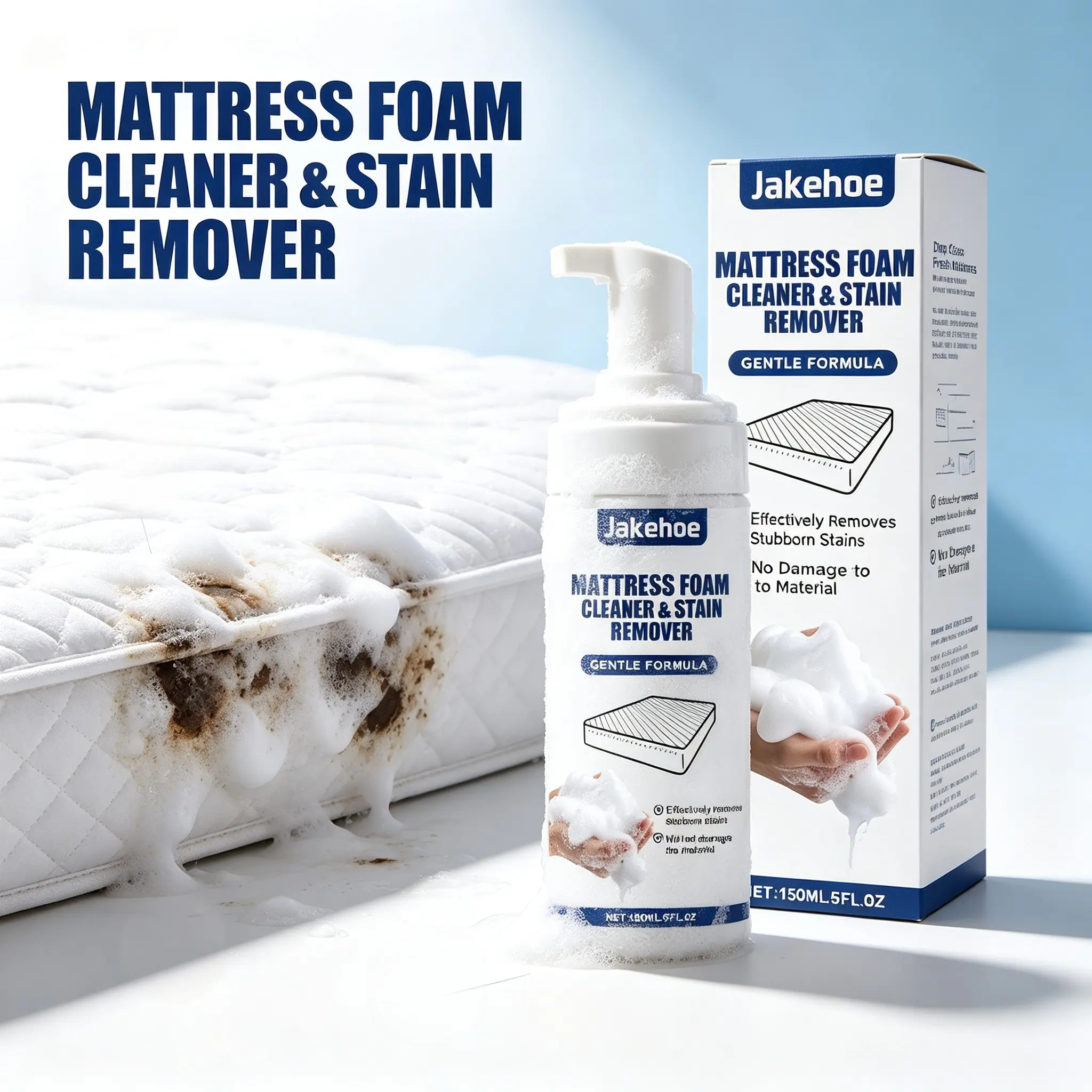 Mattress Foam Cleaner, Household Cleaning Supplies, Powerful Stain & Odor Remover, No-damage Formula, Cleans Urine Marks, Yellow Spots & Pet Stains, Multi-use Cleaner for Mattress, Carpet & Fabric, Household Cleaning Foam, Easy Operation