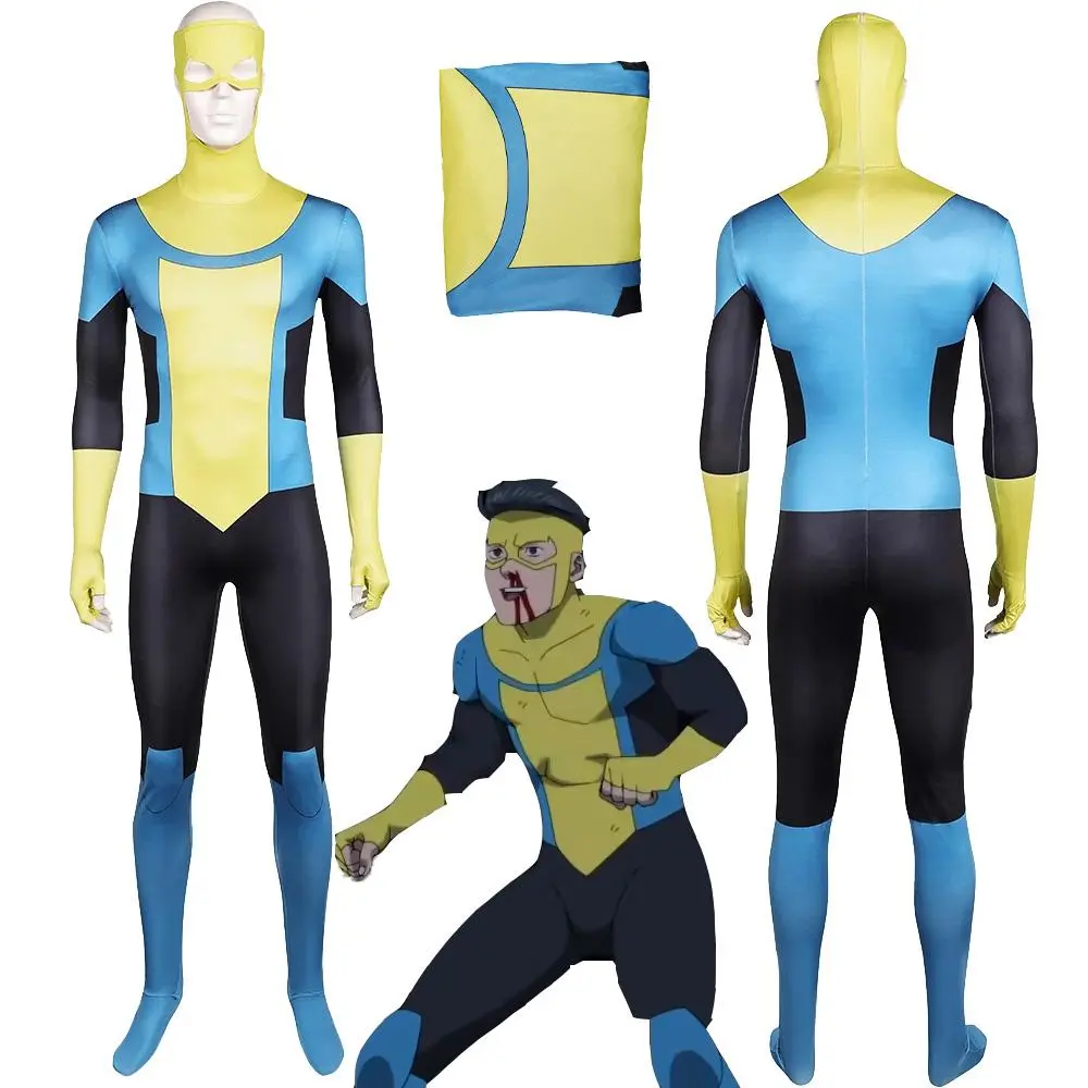 Cartoon Invincible Mark Grayson Cosplay Jumpsuit Costume Men Adult Bodysuit Male Suit Outfits Halloween Carnival Party Clothing