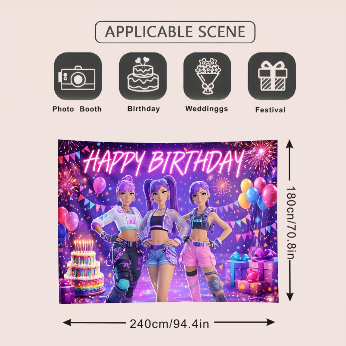 2D Flat Banner, 1 piece - Birthday Background Cloth for K-POP Birthday Party. Horizontal banner suitable for birthdays, anniversaries, weddings, home decoration, indoor and outdoor use. Photography prop. tapestry funny room tapestry durable man