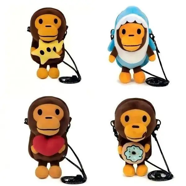 Cartoon Monkey Holding Donut Stuffed Plush Shoulder Bag - Cute Handbag, Funny Bag, Soft Fluffy Mini Crossbody Purse for Kids, Casual Phone Storage & Gift Item, Crossbody Bag