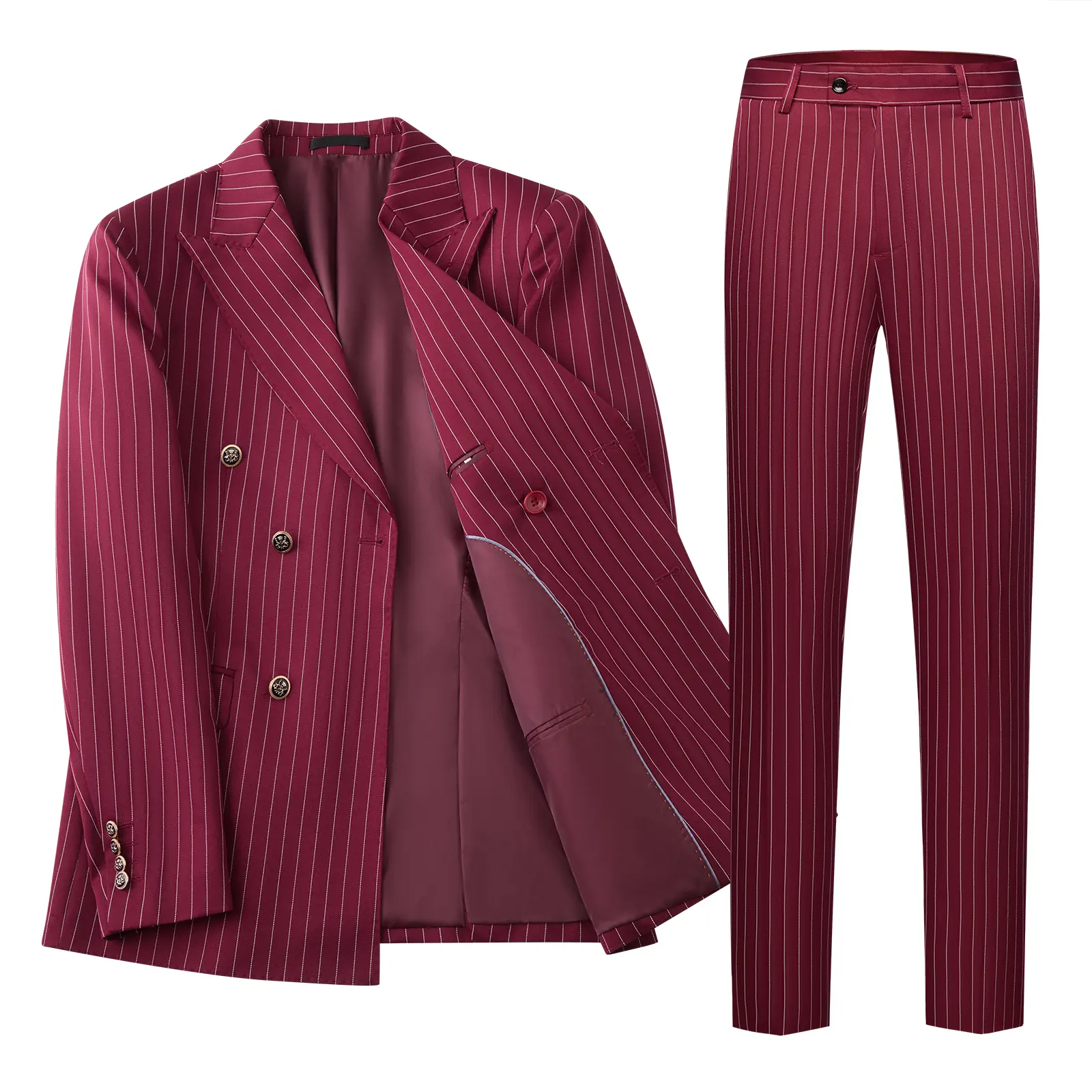 Men's Suit Striped Peak Lapel Double Breasted 2-Piece Tuxedo, Blazer & Pants for Office, Meetings