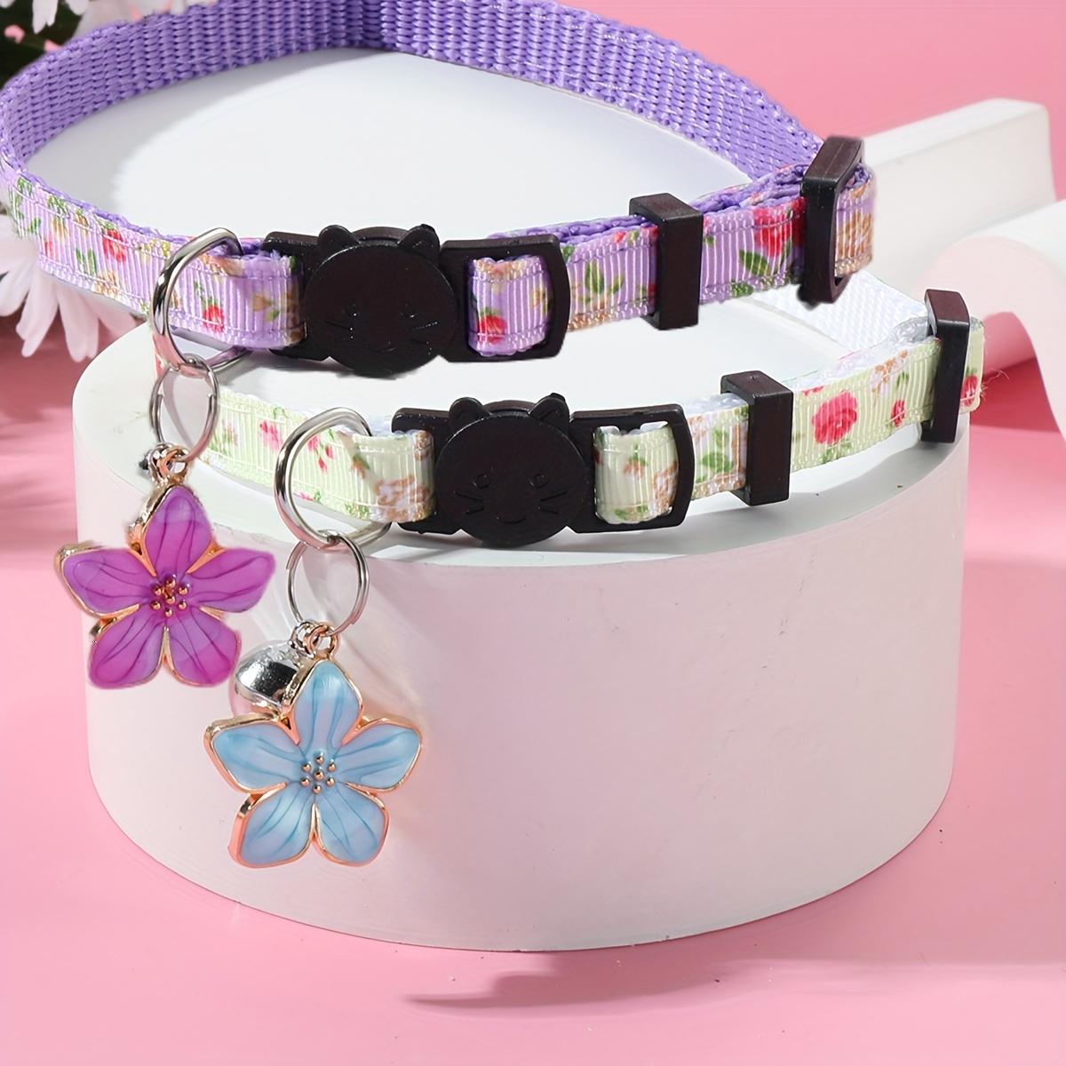 Pet Collar with Flower & Bell Pendant, 2 Counts/set Cute Pet Collar with Adjustable Safety Buckle, Pet Accessories for Small Dogs & Cats