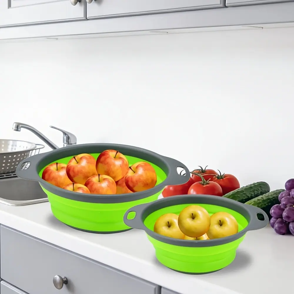 2 Pack Collapsible Silicone Colanders, Foldable Design Save Cabinet Space, Ideal For Washing Fruits Vegetables In Kitchen