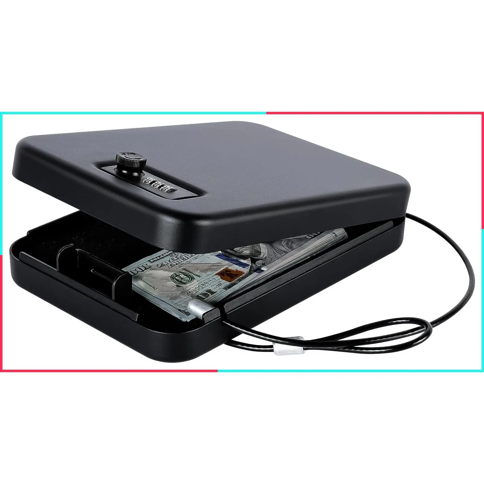 Portable Handgun Pistol Gun Safe Lock Box with Combination Lock Access, Steel Build, 9.4" x 6.4" x 1.8" for Car, Home, Travel & Gun Owners