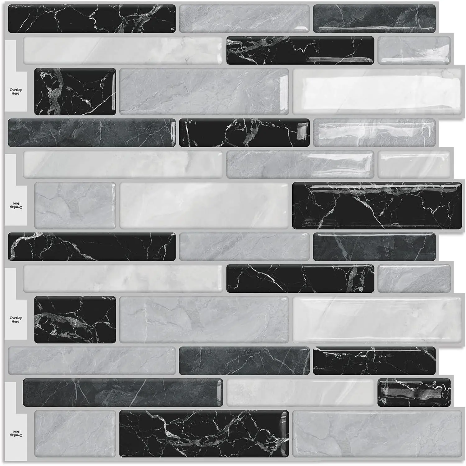 Kitchen Backsplash Self Adhesive Wall  Marble Tiles Peel and Stick Bathroom, Black Mosaic (10-Sheet, 12"x12")