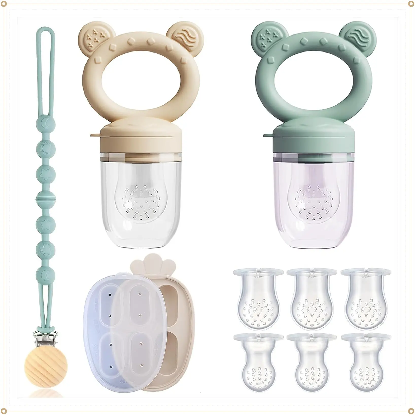 4 Pack Stylish Anti-Drop Baby Fruit Feeder & Breastmilk Popsicle Molds for Teething with Lids, The Perfect Food Feeder, Teether Pacifier, Easy-to-Clean Silicone Feeder Teethers, Extra Silicone Clips(Gift)