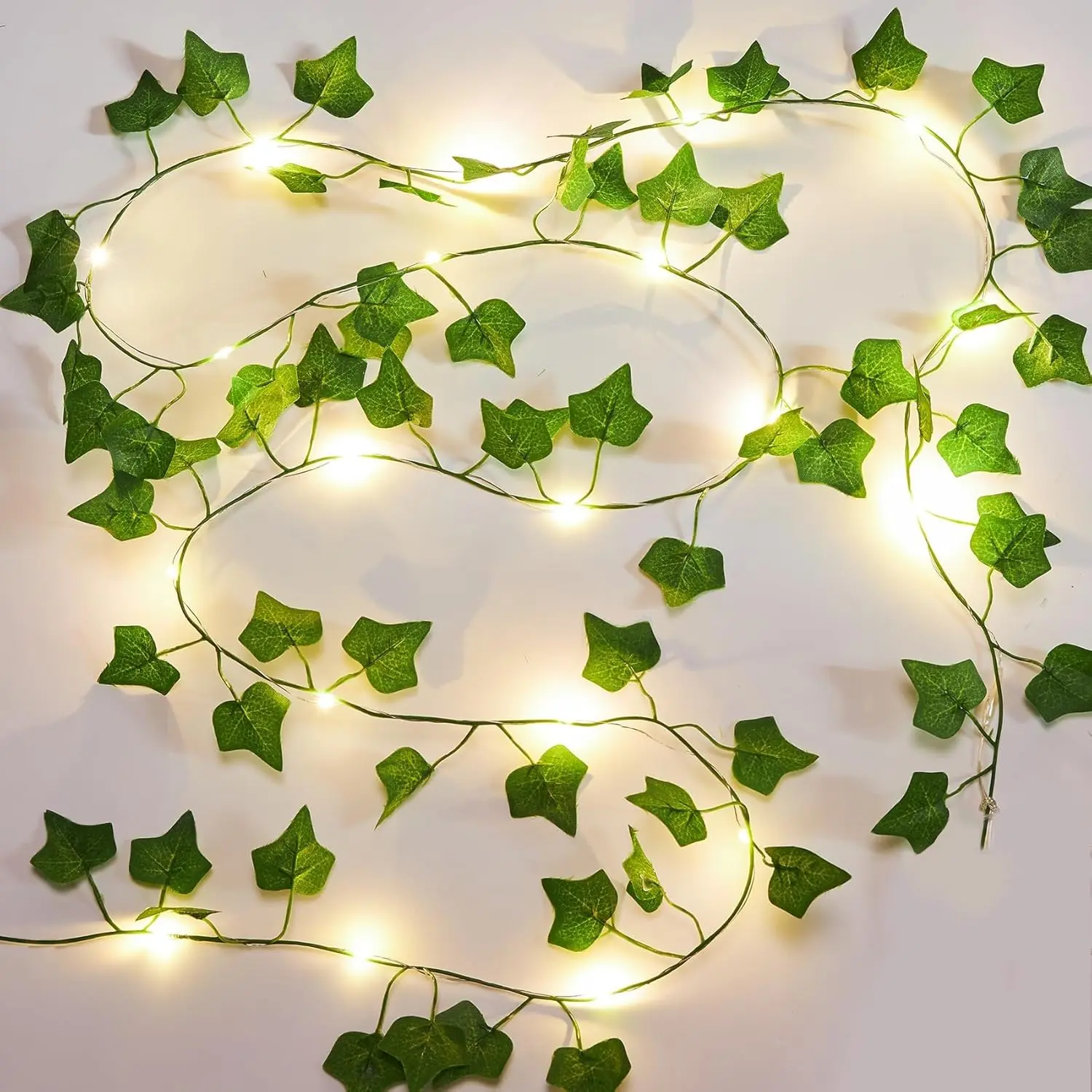 2 Pack 6.56 Ft Vines with Lights Battery Operated, 40 LEDs Artificial Plant Vine Light, Ivy Lights for Bedroom Wall Room Decor
