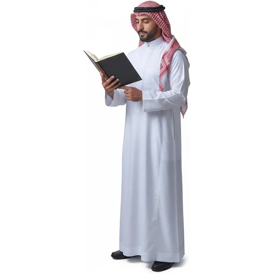 Men's Traditional Thobe, a Long Sleeve Saudi Kaftan with a Loose Fit, Lightweight Breathable Islamic Clothes for Casual Wear, Daily Prayers, Warm Weather, Lightweight Fabric