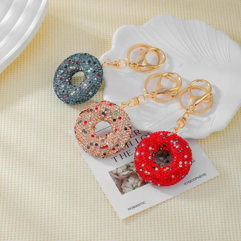 Cute Donut Phone Keychain for Women, Shiny Adorable Phone Key Ring, Car Key Accessory, Lanyard and Backpack Strap, Perfect Gift