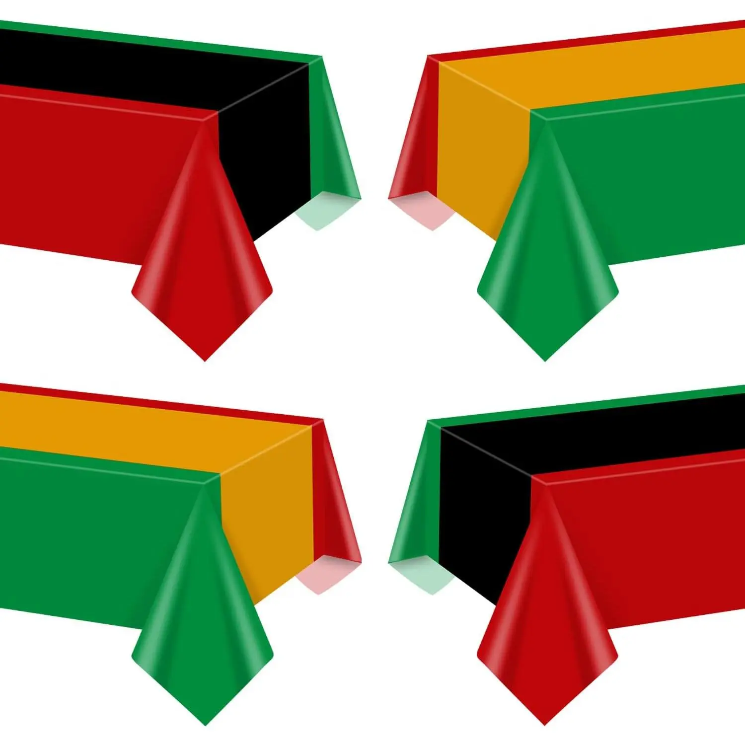 4-Pc Cultural Colors Festive PE Waterproof Juneteenth Black History Month Tablecloths, 51x86 in for African Reggae Birthday Party Decorations, Square, Square Fit