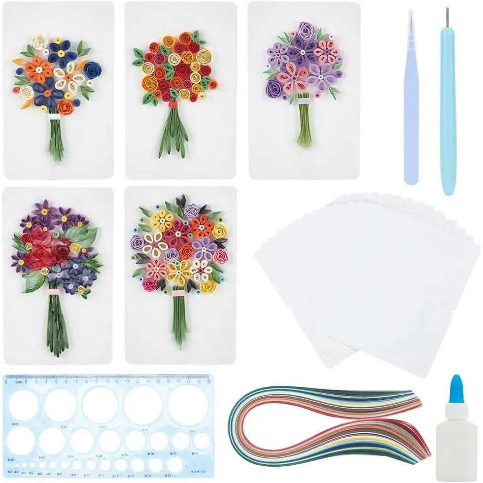 20 Sets Paper Quilling Kit Flower Card Quilling Set with Quilling Strips Tools DIY Handmade Arts Crafts Ideal Gifts for Christmas Valentine's Day Birthday