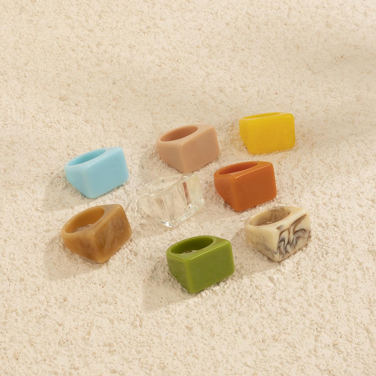 Trendy Colorful Acrylic Plain Ring Geometric Square Wide Resin Band Fashion Minimalist Jewelry for Women Men