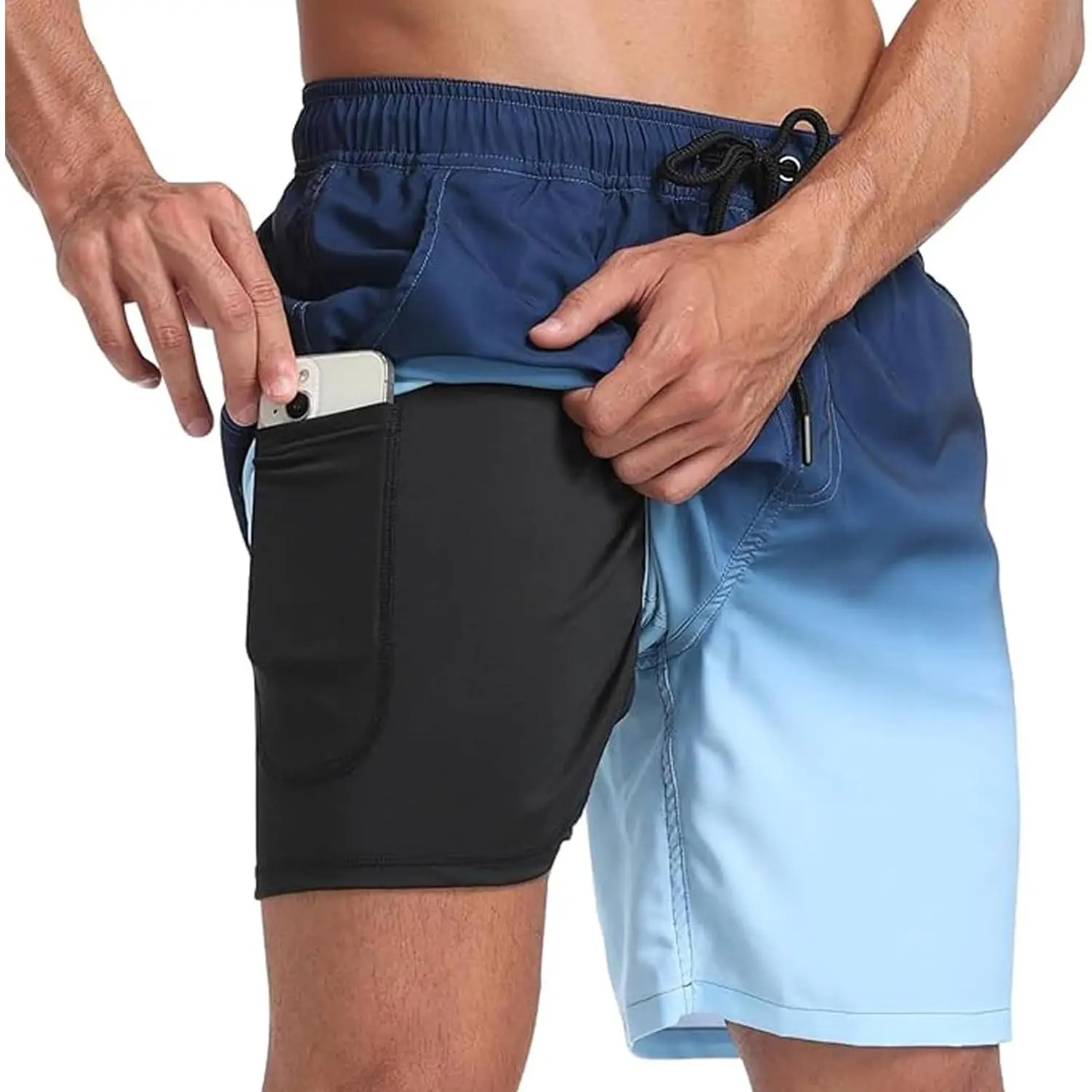 Keevoom Men's Compression Liner Swim Trunks - Polyester Blend, Adjustable Waist, Quick Dry, Gradient Print, Machine Wash for Beach Sports, Multi-Pockets, Multi-Size