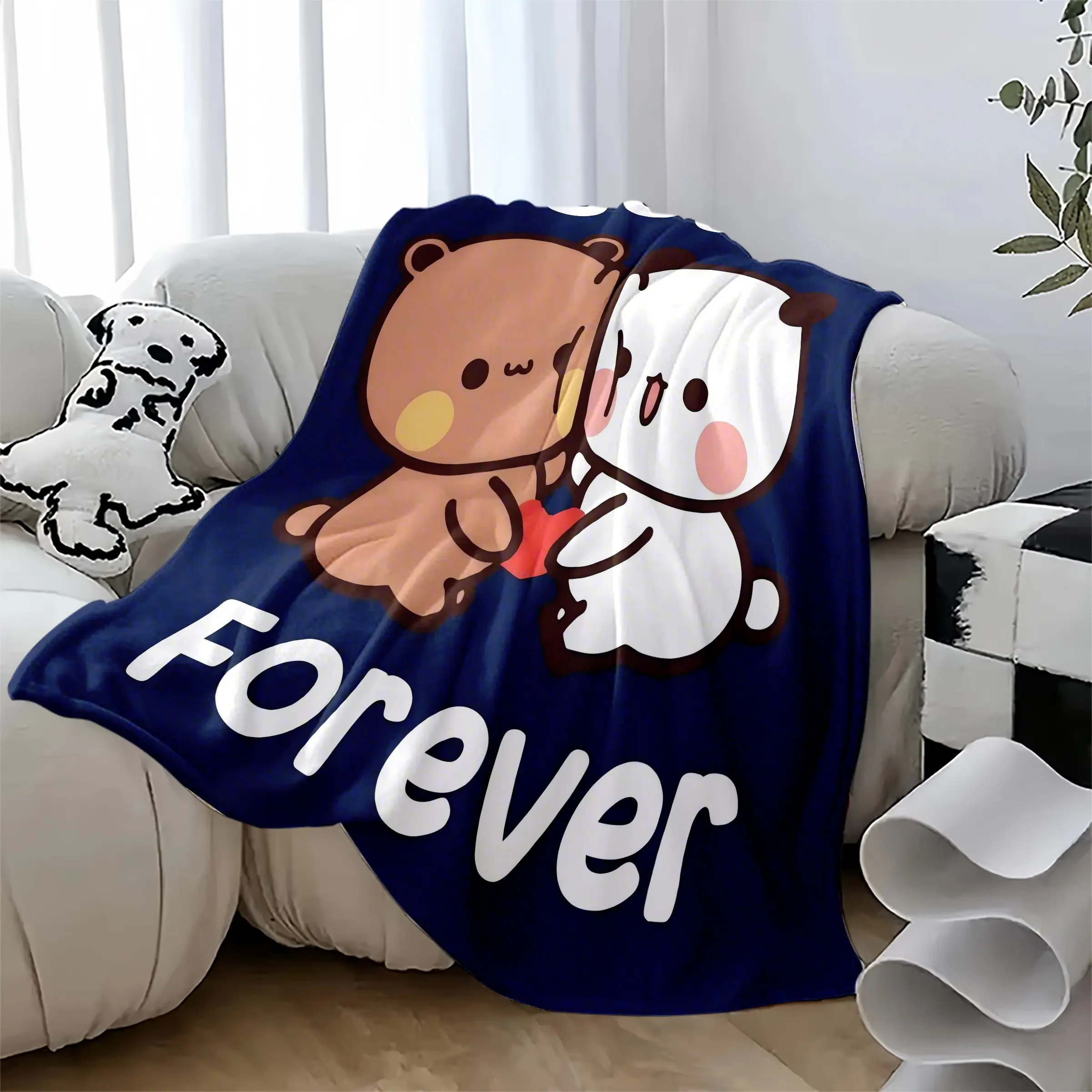 Together Forever Love Bear Plush Throw Blanket, Cute Kawaii Bedroom Decor, Cozy Custom Matching Couple Blanket, Heartwarming Romantic Gift
