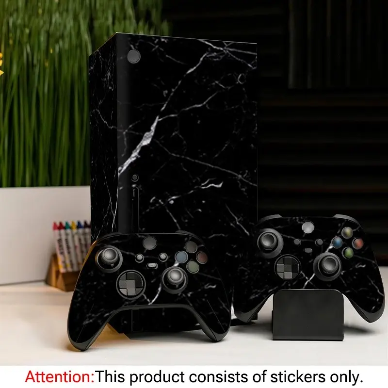 Base Pattern Marble Texture Vinyl Sticker for Xbox Series X, Waterproof Removable Controller Protection, Game Console Decorative Accessory