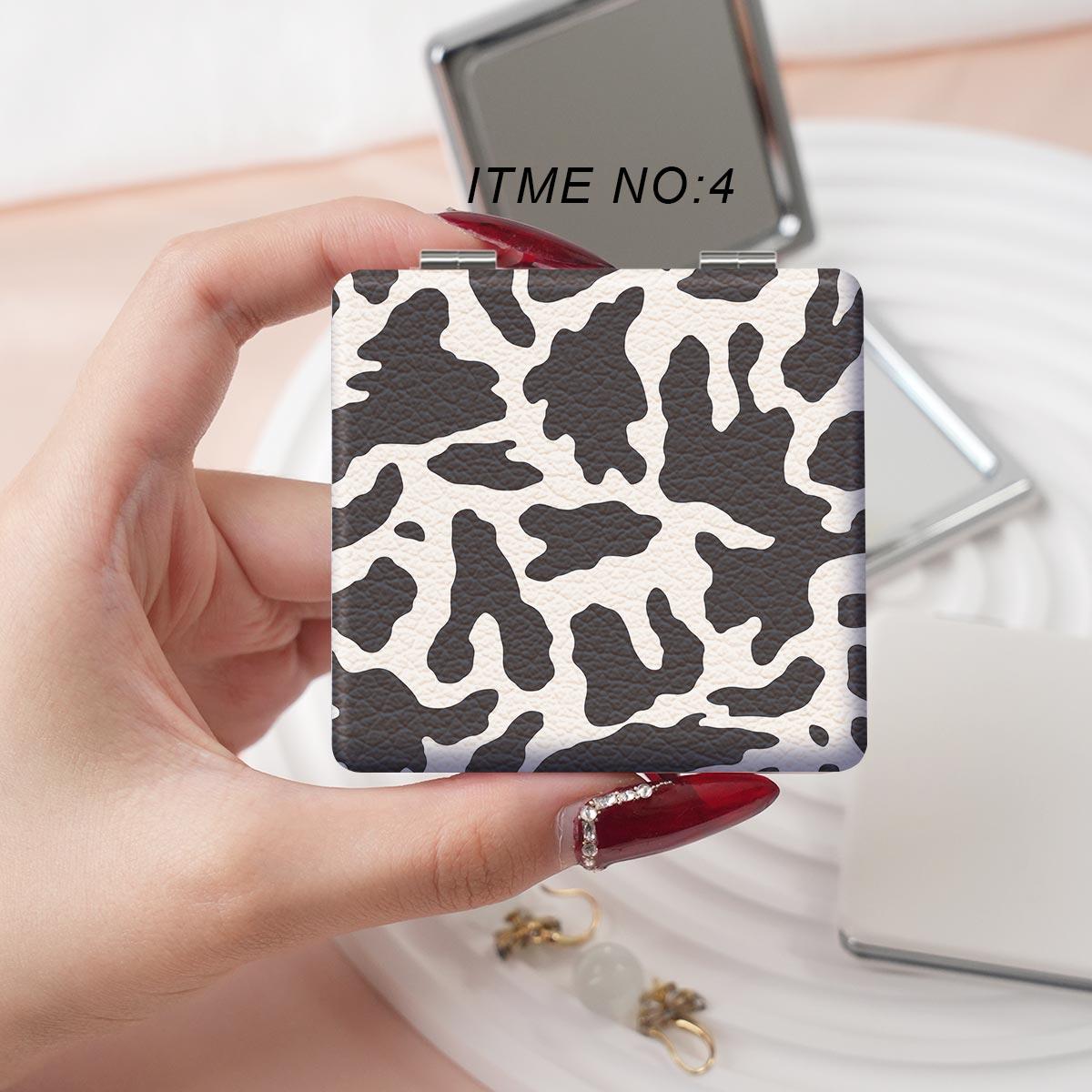 Portable Folding Makeup Mirror, 1 Count Leopard Pattern Mini Handheld Makeup Mirror, Compact Mirror for Travel, Daily Use, Unisex Gift