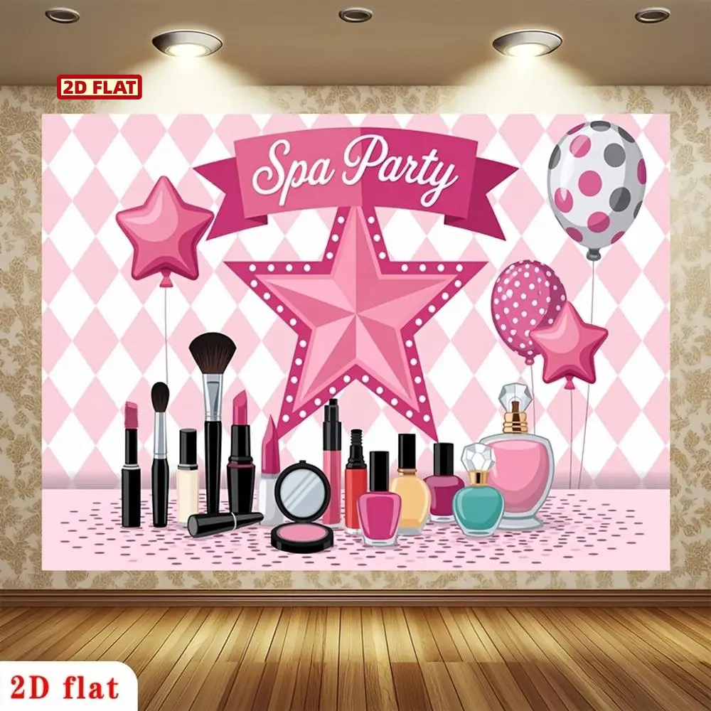 2D Flat 1pc Suitable for Party Banner - Pink Girls'Spa Party Backdrop with Balloons, Polyester Flat Decoration for Easter, for Home, Garden, Club - No Electricity Needed, Balloon Banner for Entrance Decor Gift,
