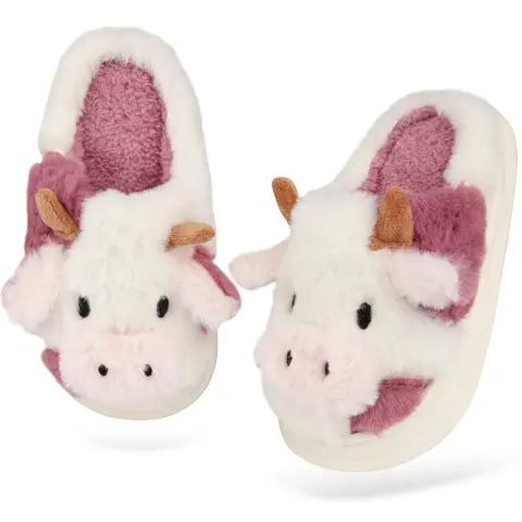 Women's Cow Print Plush House Slippers - Cute Animal Print Ankle Slippers, Unisex Round Toe, Warm Memory Foam Slip-Ons, Flexible EVA Sole Indoor-Outdoor Footwear (Root-Included/Not Included Options)