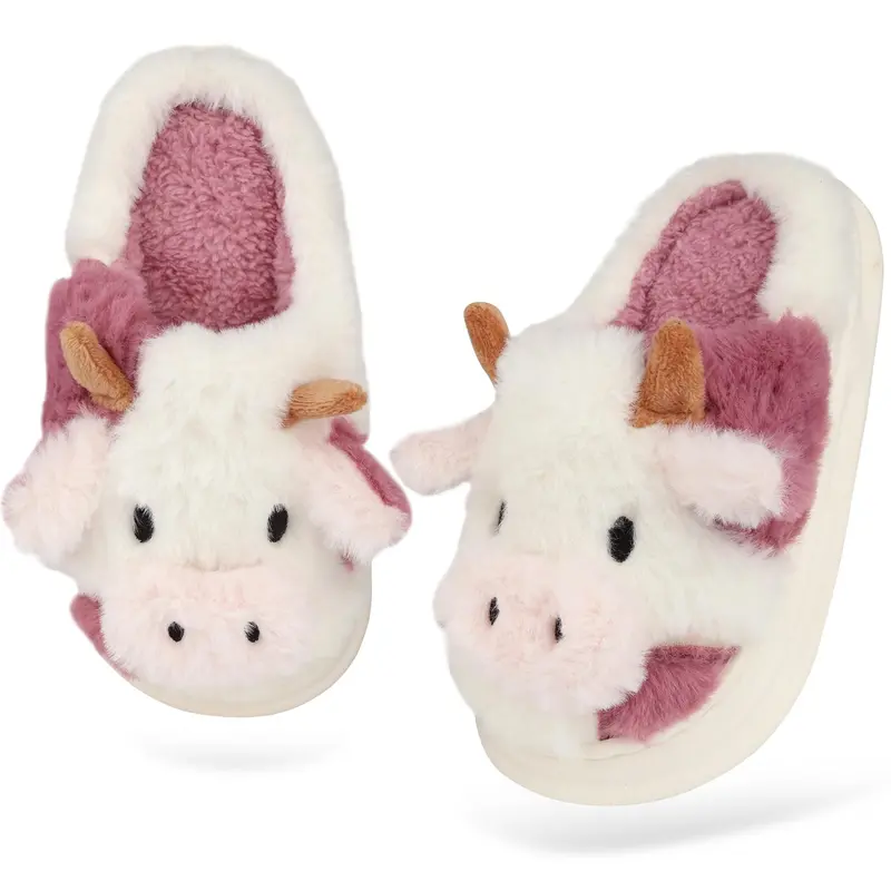 Women's Cow Print Plush House Slippers - Cute Animal Print Ankle Slippers, Unisex Round Toe, Warm Memory Foam Slip-Ons, Flexible EVA Sole Indoor-Outdoor Footwear (Root-Included/Not Included Options)