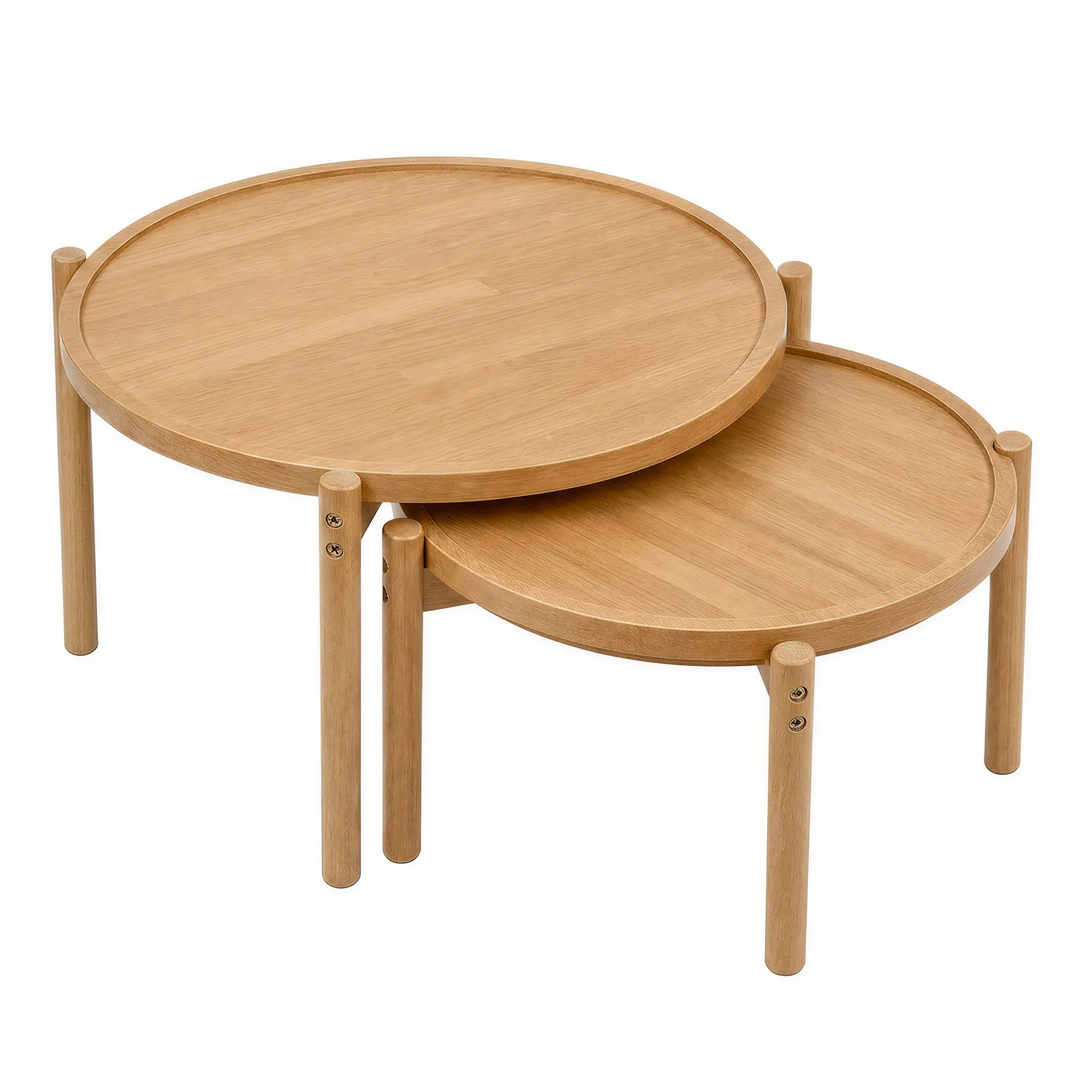 2PC Round Nesting Coffee Tables, Wooden Finish Side End Tables with Sturdy Metal Frame,Stacking Accent Tables