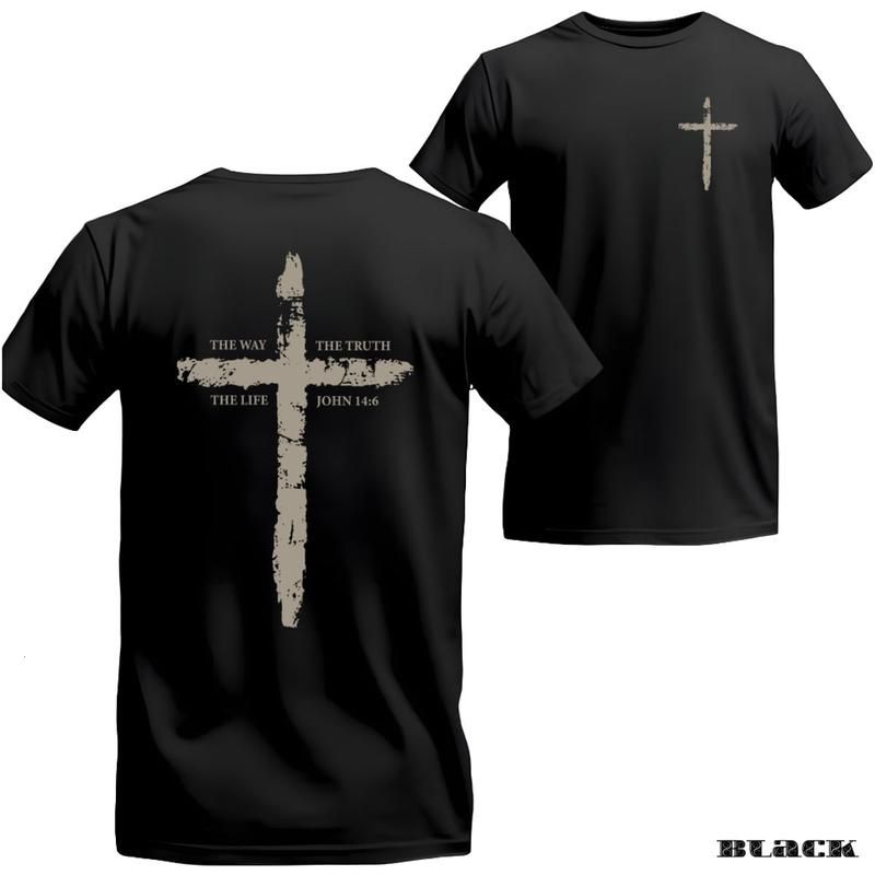 John 14:6 Cross Graphic Tee, Minimalist Christian Short Sleeve, The Way The Truth The Life