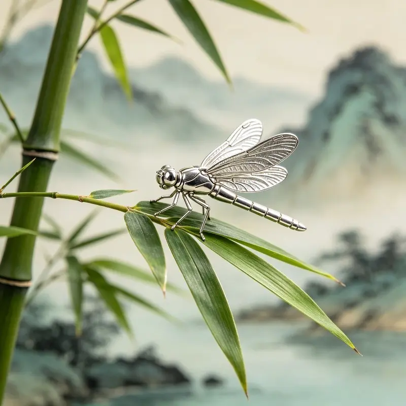 3D Metal Puzzle, Exquisite Silver Metal Mini Bionic Dragonfly DIY Assembly Model, High Difficulty Educational Tabletop Collectible Ornament for Adults