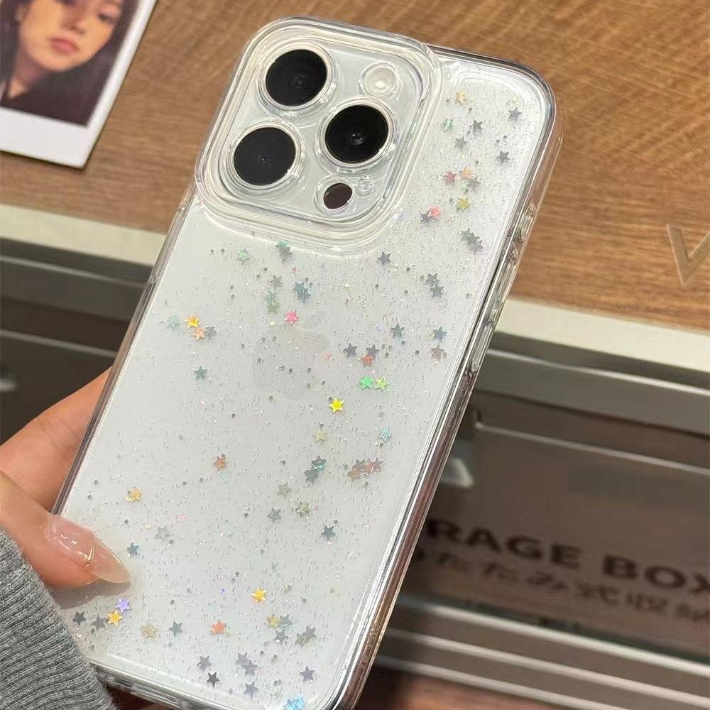Luxury Bling Star Sequins Glitter Phone Case For iPhone 17 16 15 14 13 12  Pro Max  Clear Powder Sparkle Cover