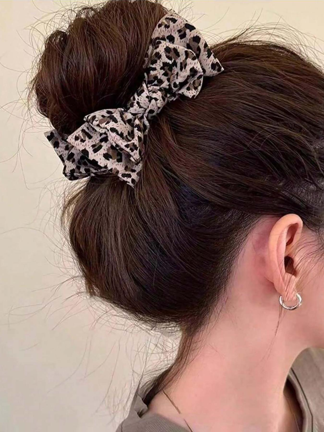 1PC Chic Leopard Print Bow Hair Claw Clip, Elegant Double-Layer Big Bow Hair Clip, Vintage-Inspired Fabric Hair Accessory for High Ponytail and Daily Wear