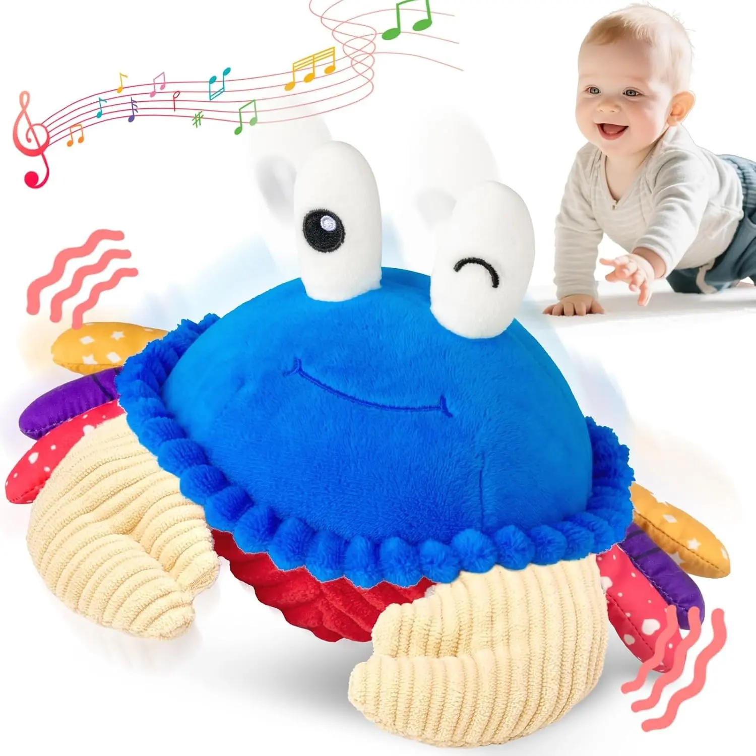 Musical Crawling Crab Plush Toy - 40 Songs & Recording, Dancing Moving Bouncing, Sensory Tummy Time Toy for Babies 6-12 Months, Toddlers 1-3, Interactive Birthday Gift for Infants