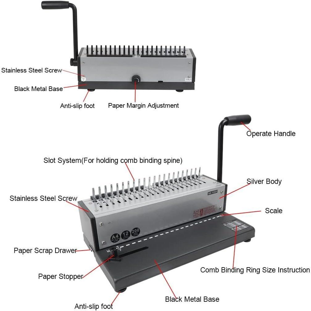 SD-1201 Binding Machine Punching and Binding with Combs Set - 21 Hole/ 200 Sheets Paper Comb Binder