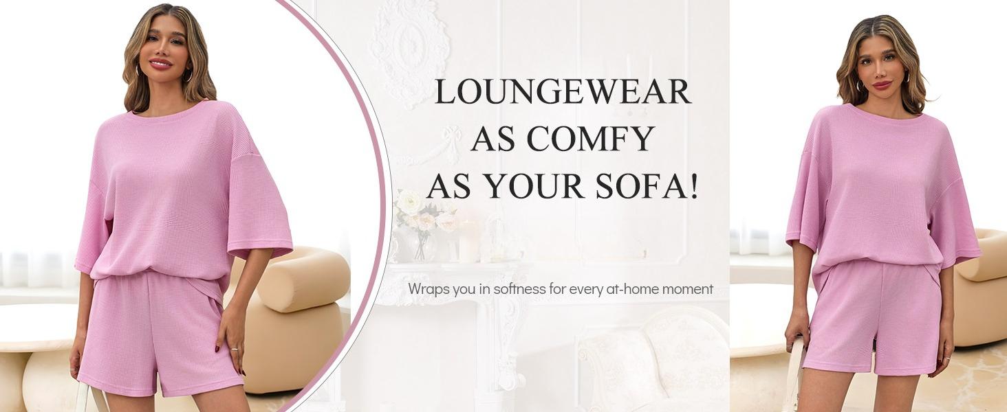 Imily Bela Womens Short Sets 2 Piece Outfits 3/4 Sleeve Tops and Elastic Waist Shorts Lounge Set Casual Loungewear SpringStatements