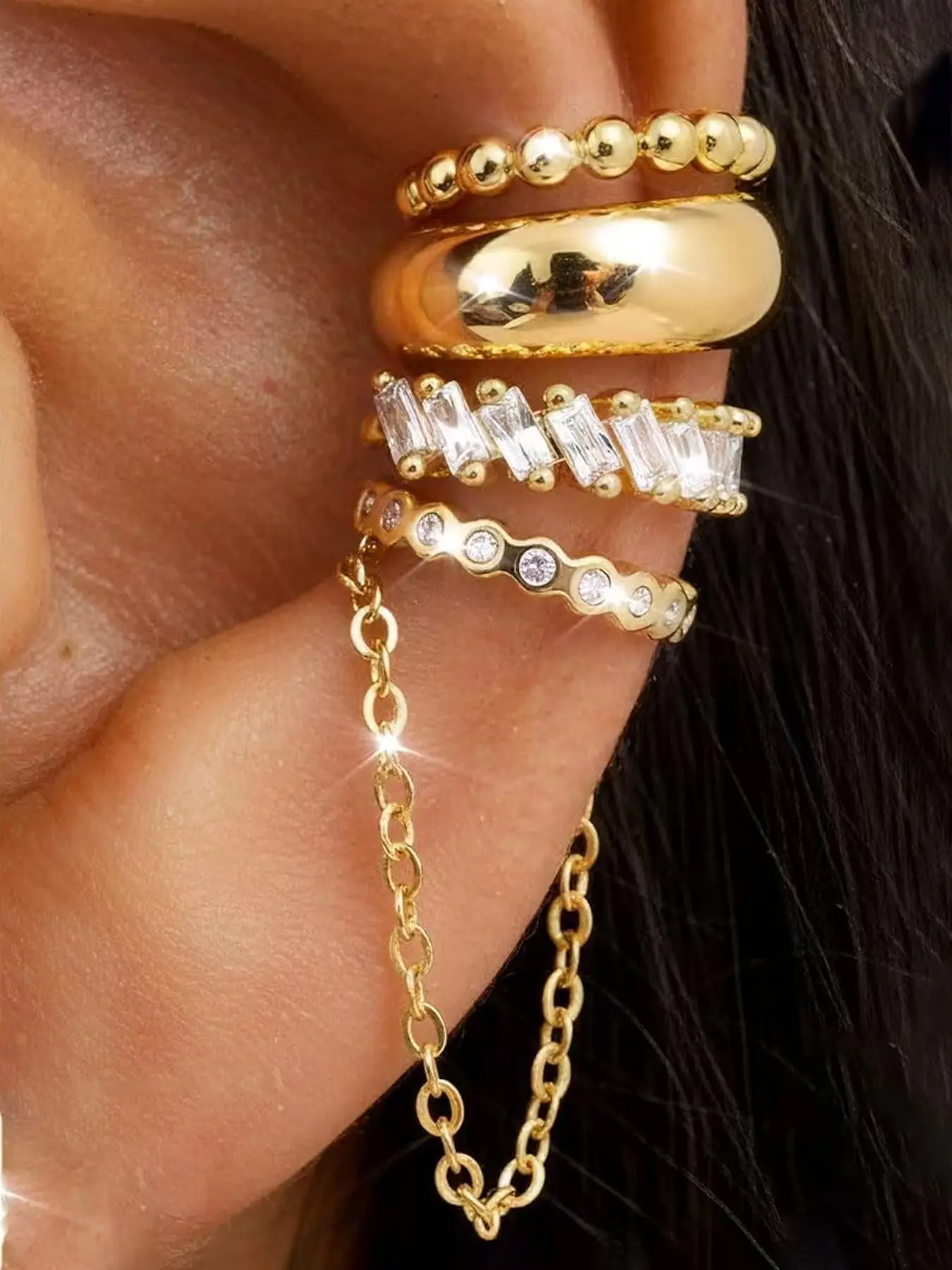 4Pcs Ear Cuffs Non-Piercing for Women Dainty 14K Gold Plated Clip On Cartilage Earrings Hypoallergenic Huggie Hoop Cuffs Fake Earings for Non Pierced Ears