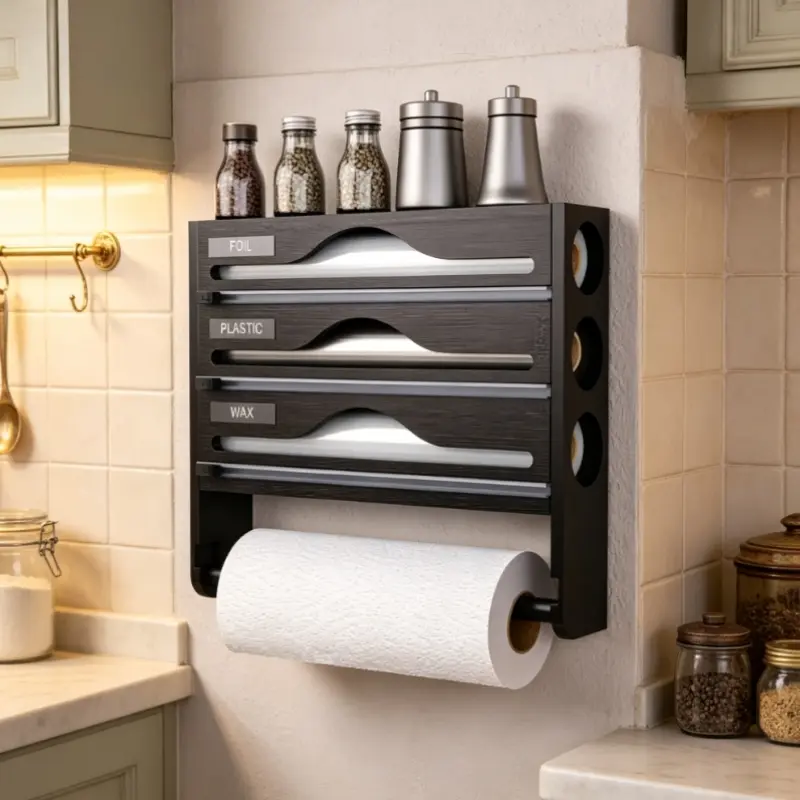 Kitchen Film Cutter Storage Box, Three-In-One Compatible with Foil, Baking Paper, Kitchen Paper, Quick Cut, Eco-Friendly, Efficient Organization