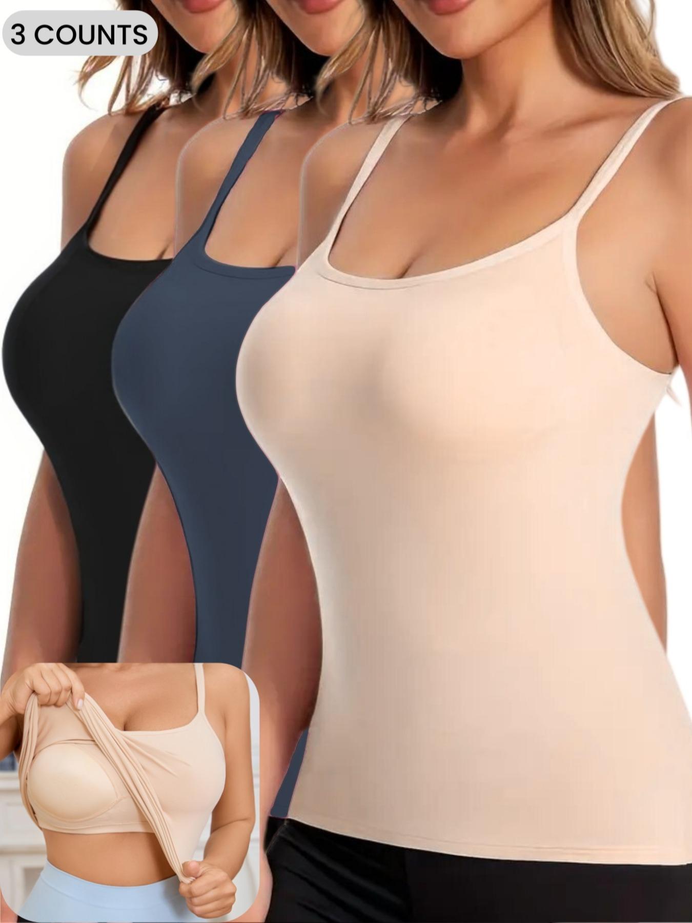 Women's Solid Color Padded Shapewear Cami Top, Adjustable Straps,Breathable Comfortable Shaper Top, Built in Bra,Tummy Control Compression Shapewear for Daily Wear or Outdoor,Ladies Underwear for Fall & Winter,Soft Stretch Fabric,Keep Warm Lingerie