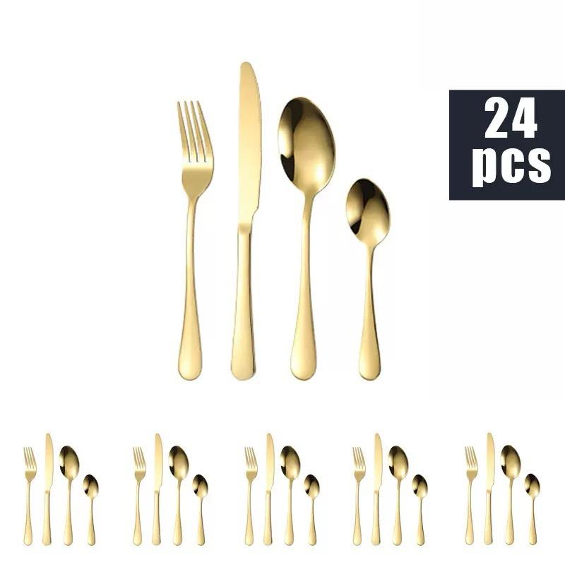 Christmas 24-Piece Stainless Steel Knife Fork Spoon Set with Color Box, High-End Luxury Home Dining, Family Gathering, Gift Choice, Dinnerware Service Set, Utensils, Tableware Set
