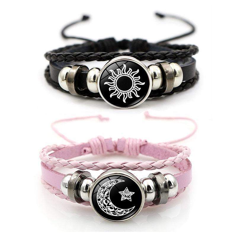 Sun & Moon Lovers Leather Bracelet Vintage Punk Multi-Layer Beaded Woven Design Couple Gift with PU Leather and Glass Accents Sun & Moon Lovers Leather Bracelet Vintage Punk Multi-Layer Beaded Woven Design Couple Gift with PU Leather and Glass Accents